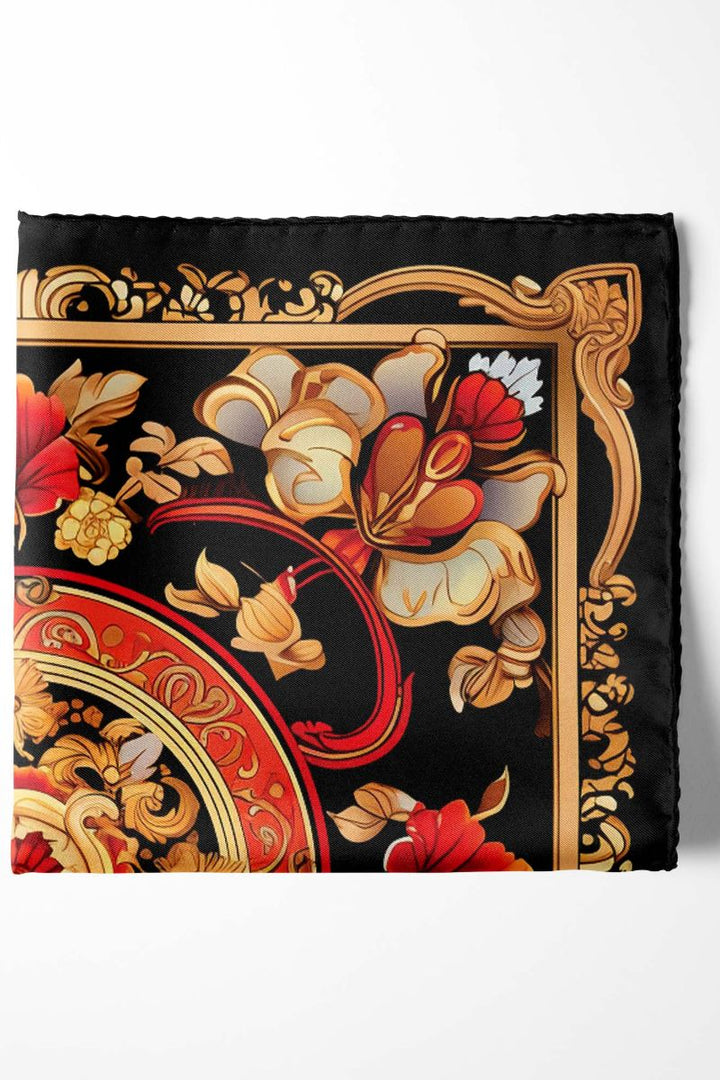 Black Wolf - RED PERSIAN ART SILK POCKET SQUARE - BLACK - SILK - 1 Piece