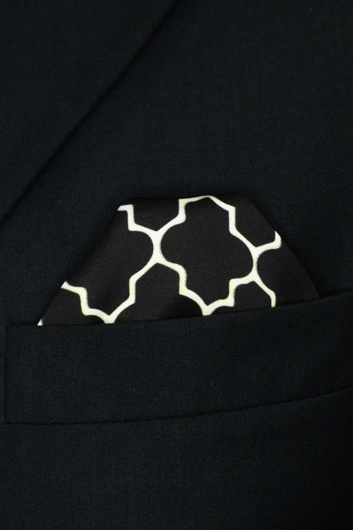 Black Wolf - SILVER GEOMETRIC SILK POCKET SQUARE - Jet Black - SILK - 1 Piece