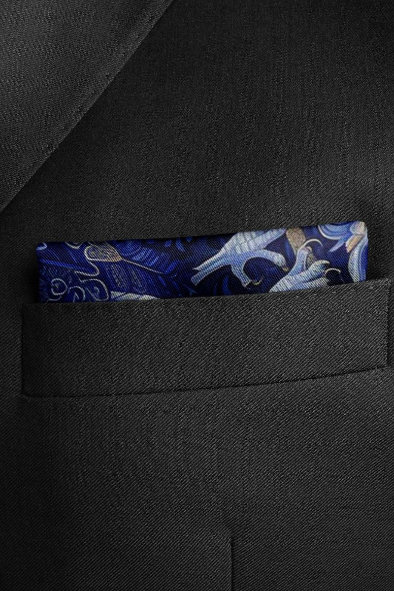 Black Wolf - BLUE EYE EAGLE SILK POCKET SQUARE - BLUE - SILK - 1 Piece