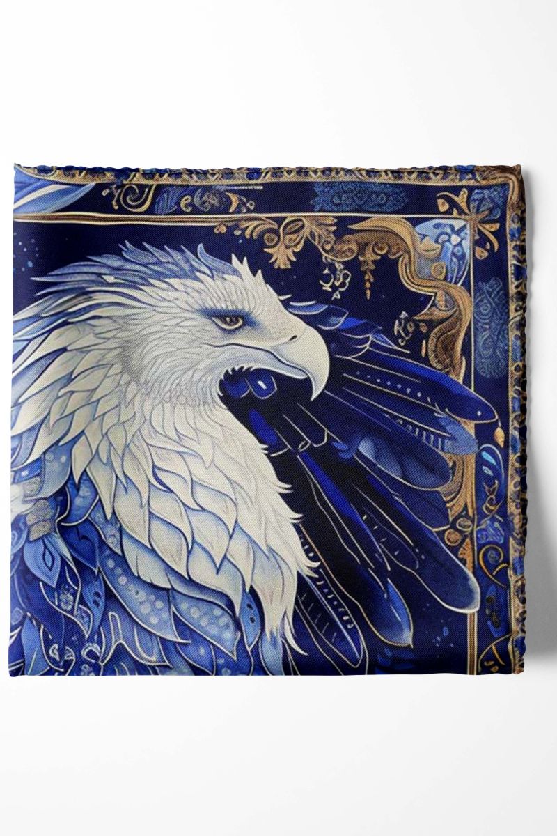 Black Wolf - BLUE EYE EAGLE SILK POCKET SQUARE - BLUE - SILK - 1 Piece