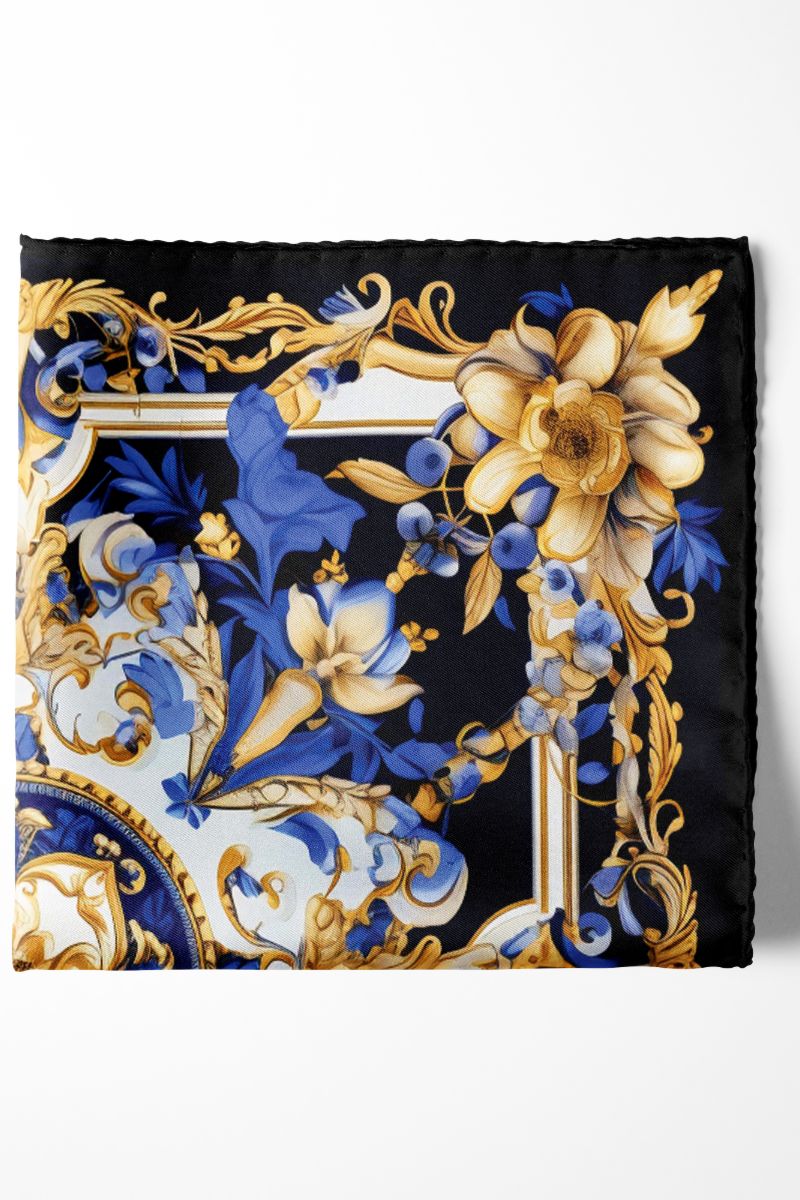 Black Wolf - ABSTRACTION FLORAL SILK POCKET SQUARE - BLACK - SILK - 1 Piece