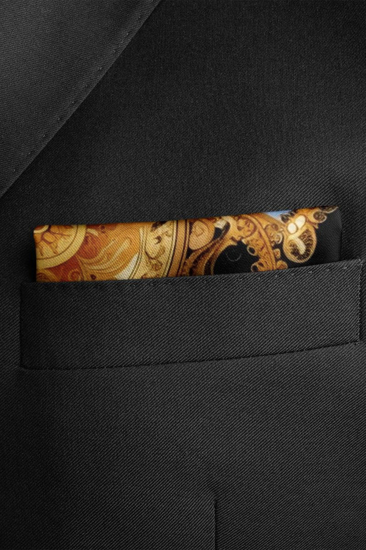 Black Wolf - AUTHENTIC BAROQUE DESIGN SILK POCKET SQUARE - Cream - SILK - 1 Piece