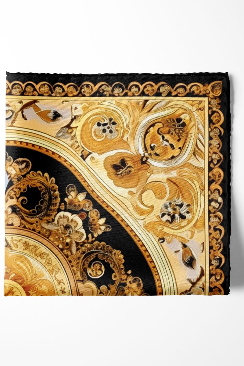 Black Wolf - AUTHENTIC BAROQUE DESIGN SILK POCKET SQUARE - Cream - SILK - 1 Piece