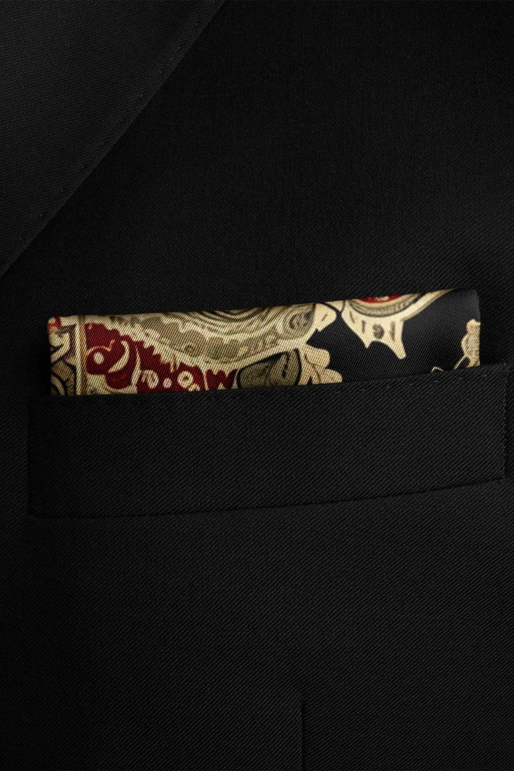 Black Wolf - IKAT ETHNIC SILK POCKET SQUARE - BLACK - SILK - 1 Piece