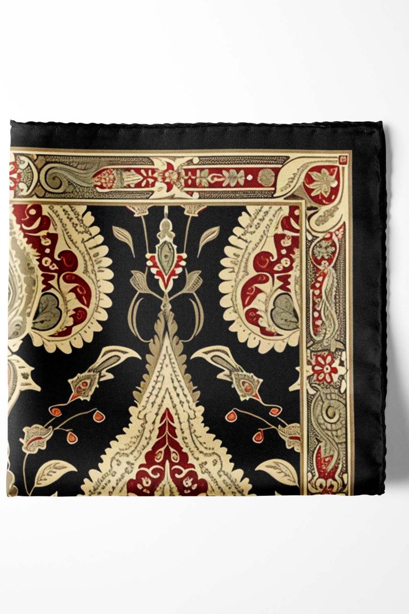 Black Wolf - IKAT ETHNIC SILK POCKET SQUARE - BLACK - SILK - 1 Piece