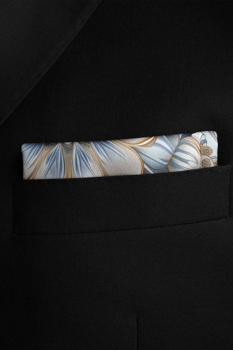 Black Wolf - LUXURY ARABIC SILK POCKET SQUARE - Feather Grey - SILK - 1 Piece