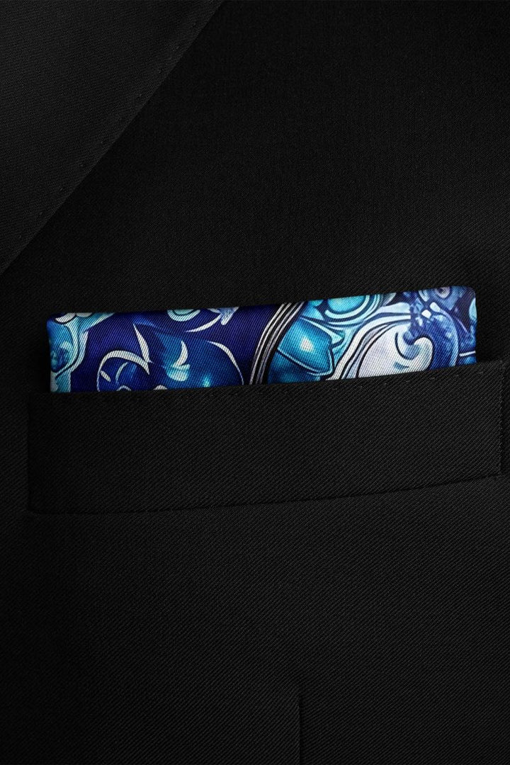 Black Wolf - PERSIAN ART SILK POCKET SQUARE - TRUE BLUE - SILK - 1 Piece