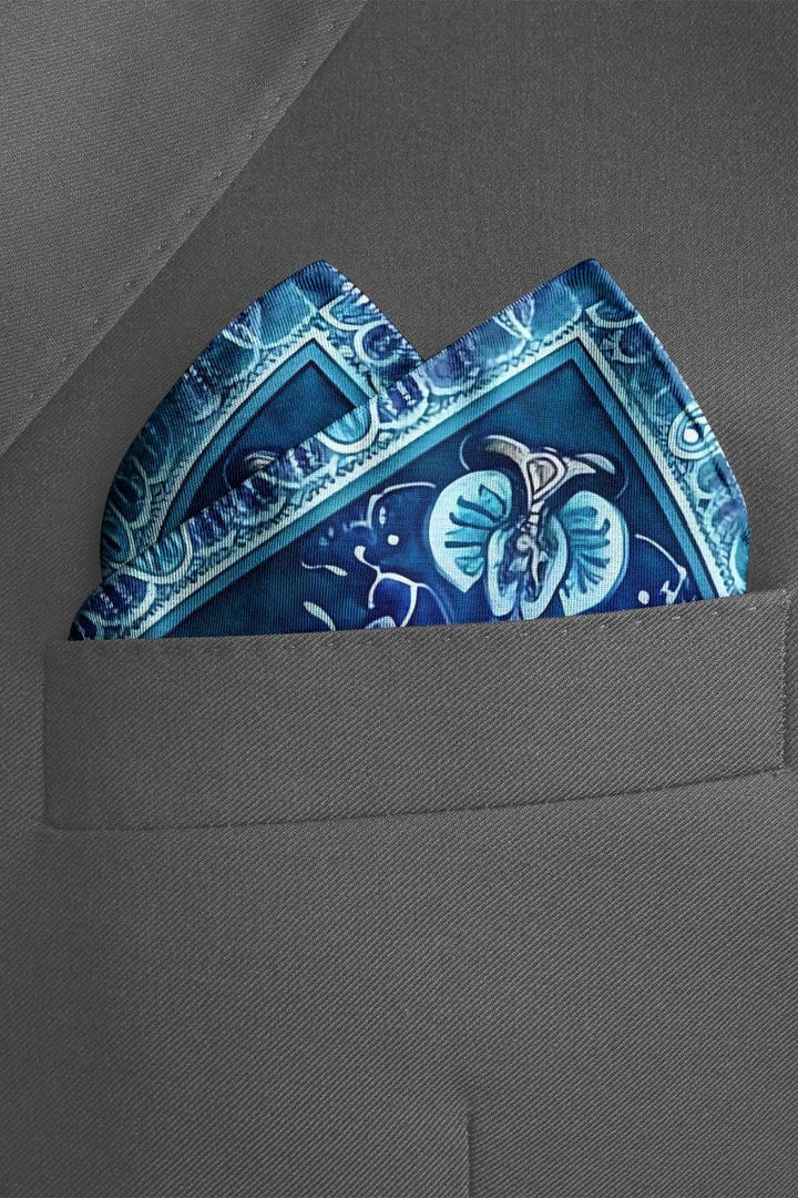 Black Wolf - PERSIAN ART SILK POCKET SQUARE - TRUE BLUE - SILK - 1 Piece