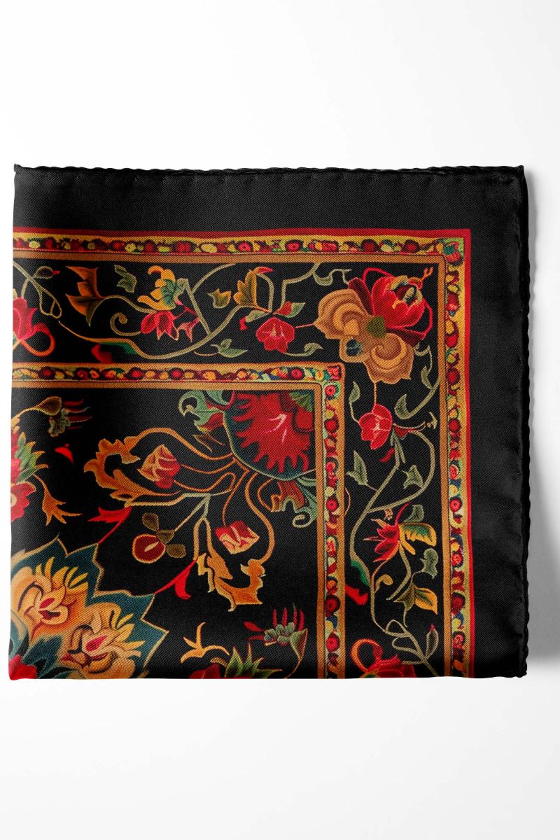 Black Wolf - SAFAVIEH HERITAGE SILK POCKET SQUARE - BLACK - SILK - 1 Piece