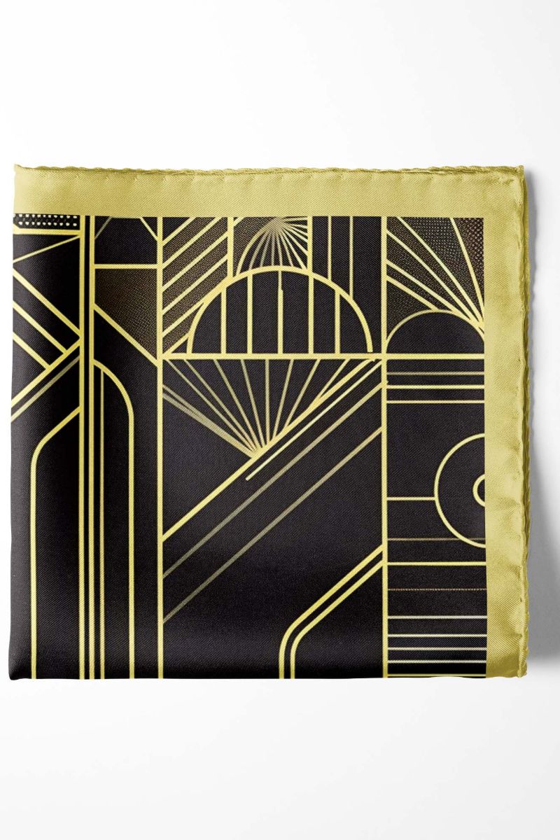 Black Wolf - CHIC GOLDEN SILK POCKET SQUARE - BLACK - SILK - 1 Piece