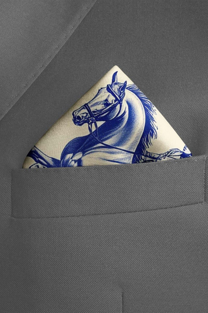 Black Wolf - HORSe ABSTRACT SILK POCKET SQUARE - OFF WHITE - SILK - 1 Piece