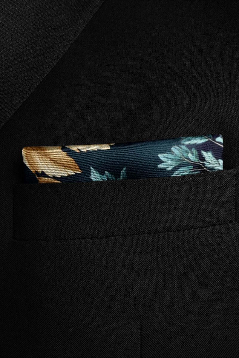 Black Wolf - CHINTZ SILK POCKET SQUARE - ROYAL BLUE - SILK - 1 Piece