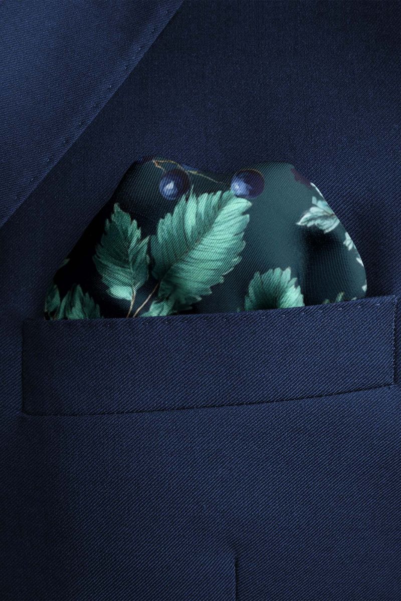 Black Wolf - CHINTZ SILK POCKET SQUARE - ROYAL BLUE - SILK - 1 Piece