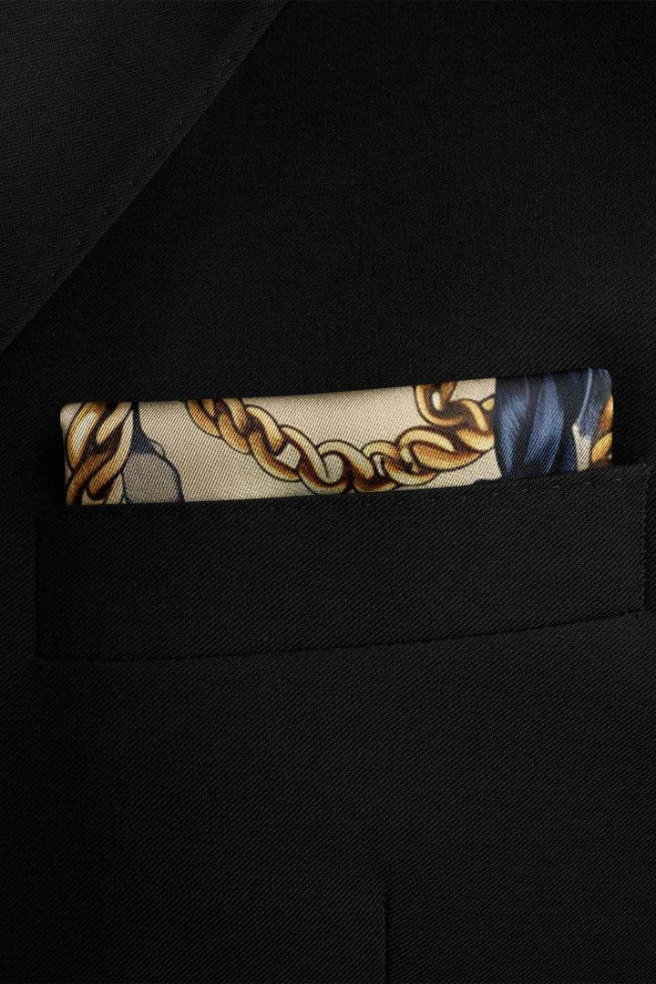 Black Wolf - NEW BELT CHAIN SILK POCKET SQUARE - OFF WHITE - SILK - 1 Piece