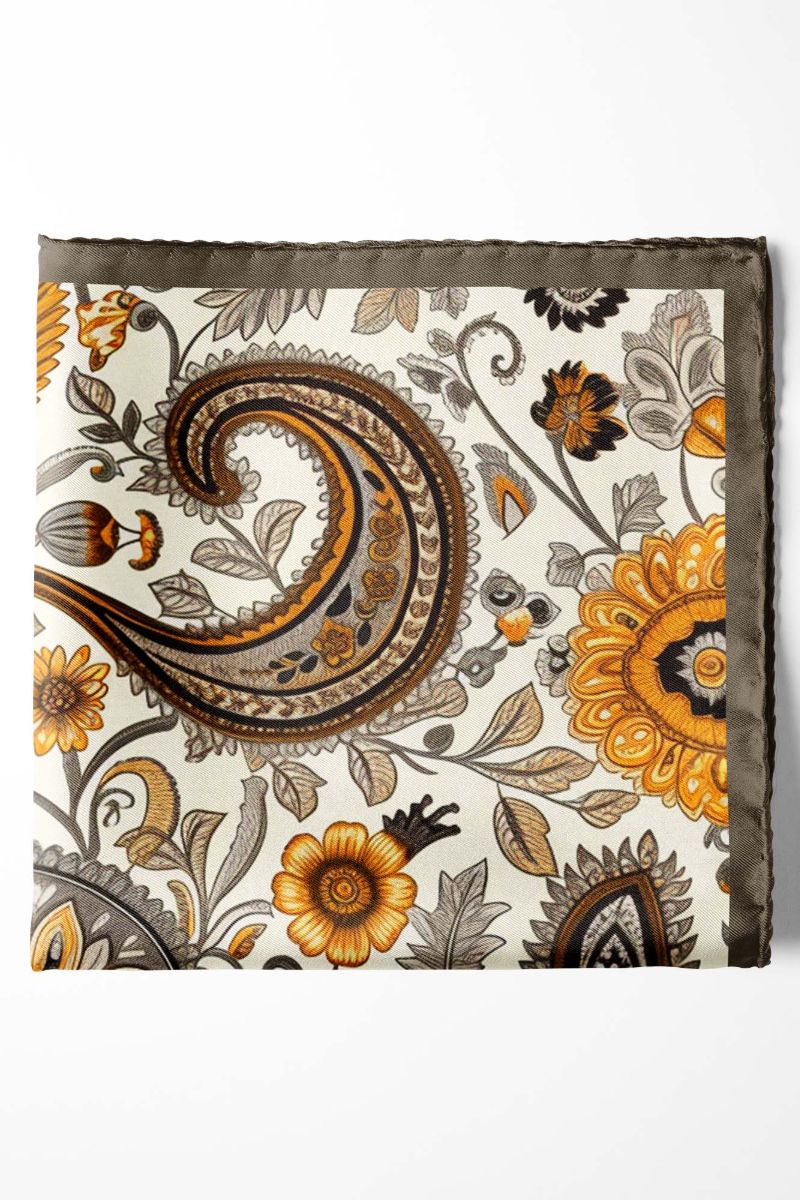 Black Wolf - A DITSY PAISLEY SILK POCKET SQUARE - OFF WHITE - SILK - 1 Piece