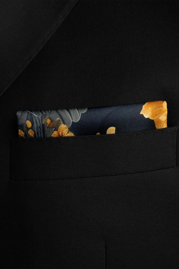 Black Wolf - GOLD HUMMING BIRDS SILK POCKET SQUARE - BLACK - SILK - 1 Piece