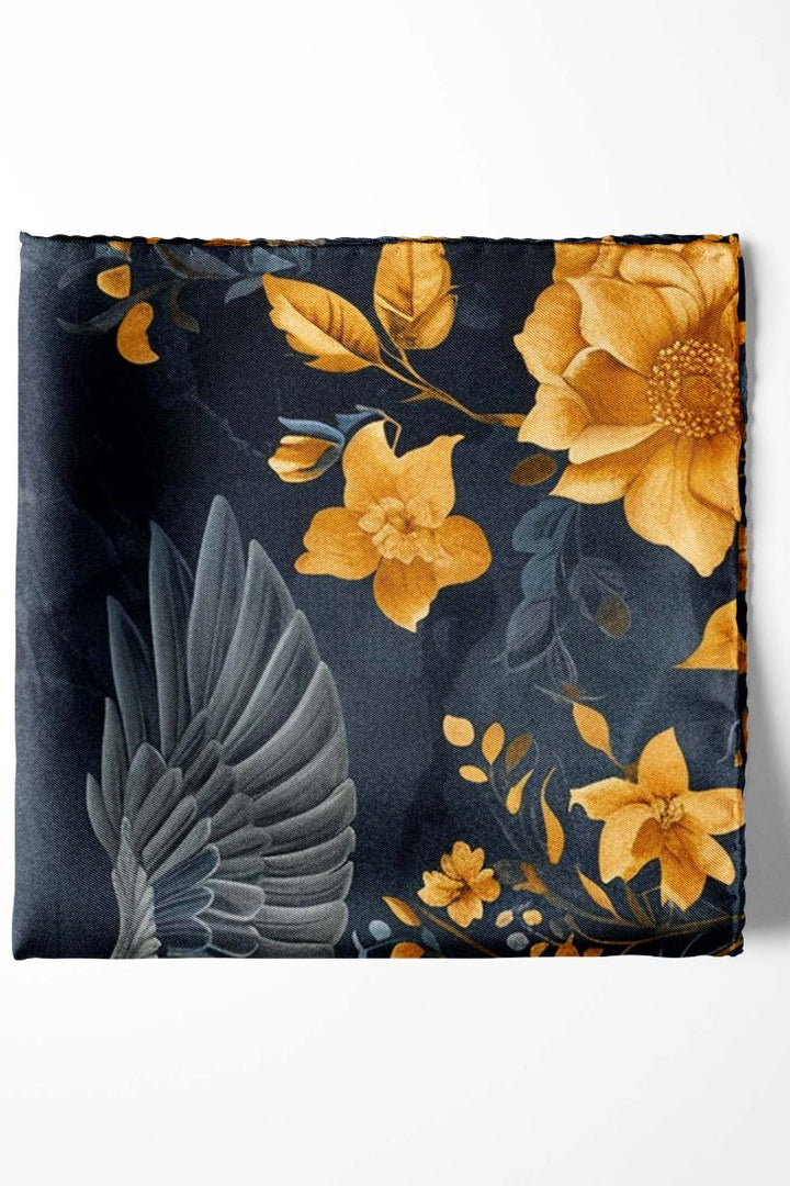 Black Wolf - GOLD HUMMING BIRDS SILK POCKET SQUARE - BLACK - SILK - 1 Piece