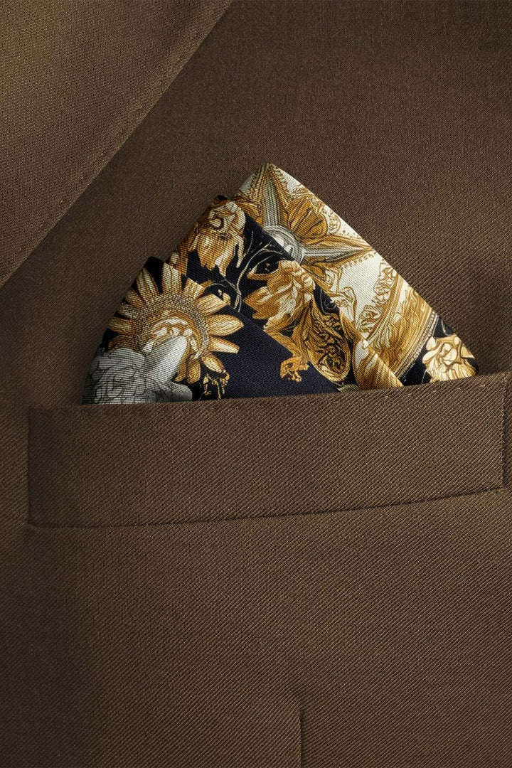 Black Wolf - MEDIEVAL FLORAL SILK POCKET SQUARE - BLACK - SILK - 1 Piece