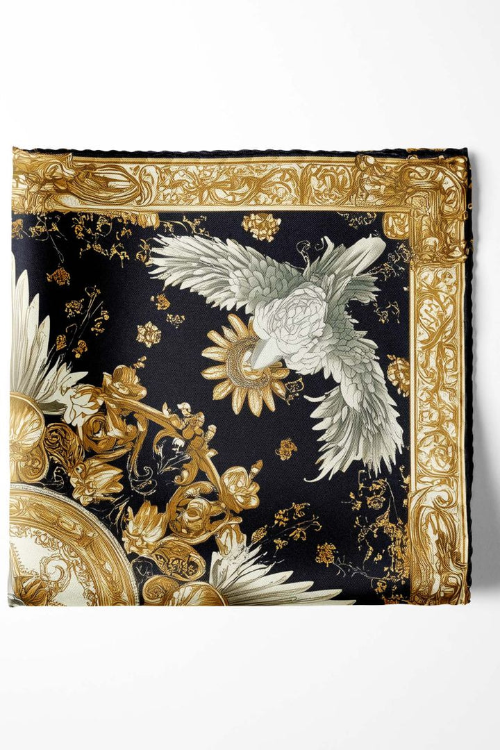 Black Wolf - MEDIEVAL FLORAL SILK POCKET SQUARE - BLACK - SILK - 1 Piece