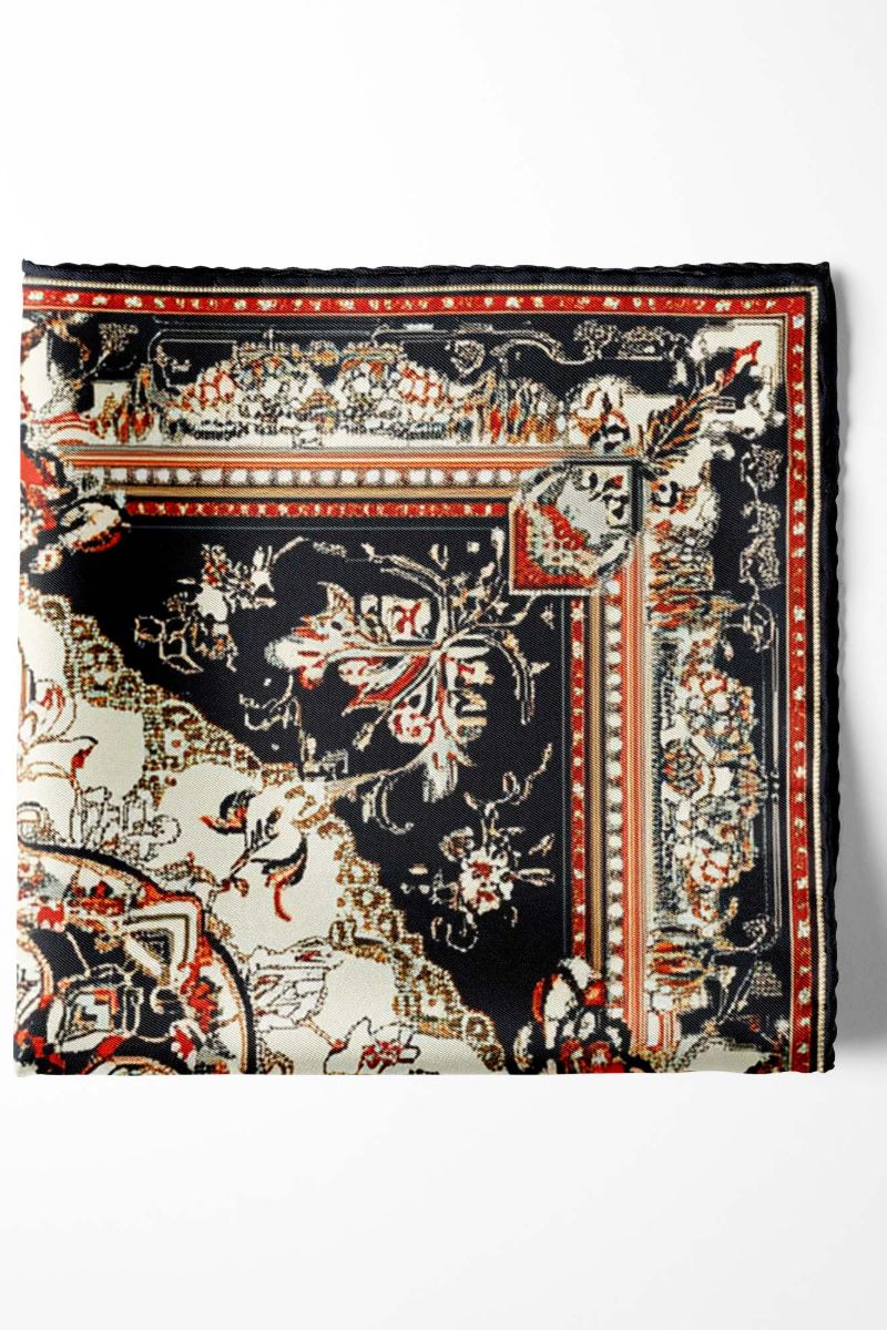 Black Wolf - TURKISH RUG SILK POCKET SQUARE - BLACK - SILK - 1 Piece