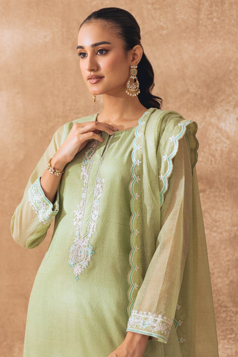 Khayal by Shaista Hasan - Pastel green - Khadi Net - 3 Piece