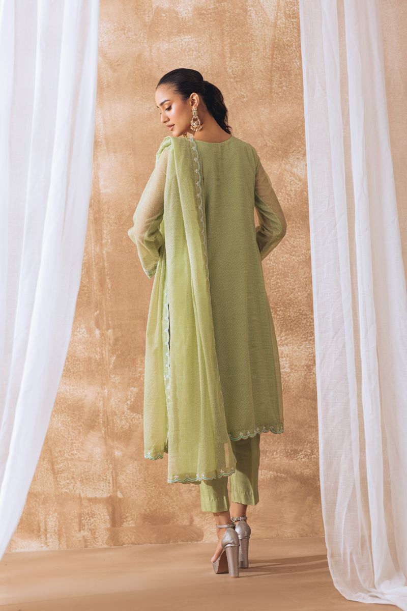 Khayal by Shaista Hasan - Pastel green - Khadi Net - 3 Piece