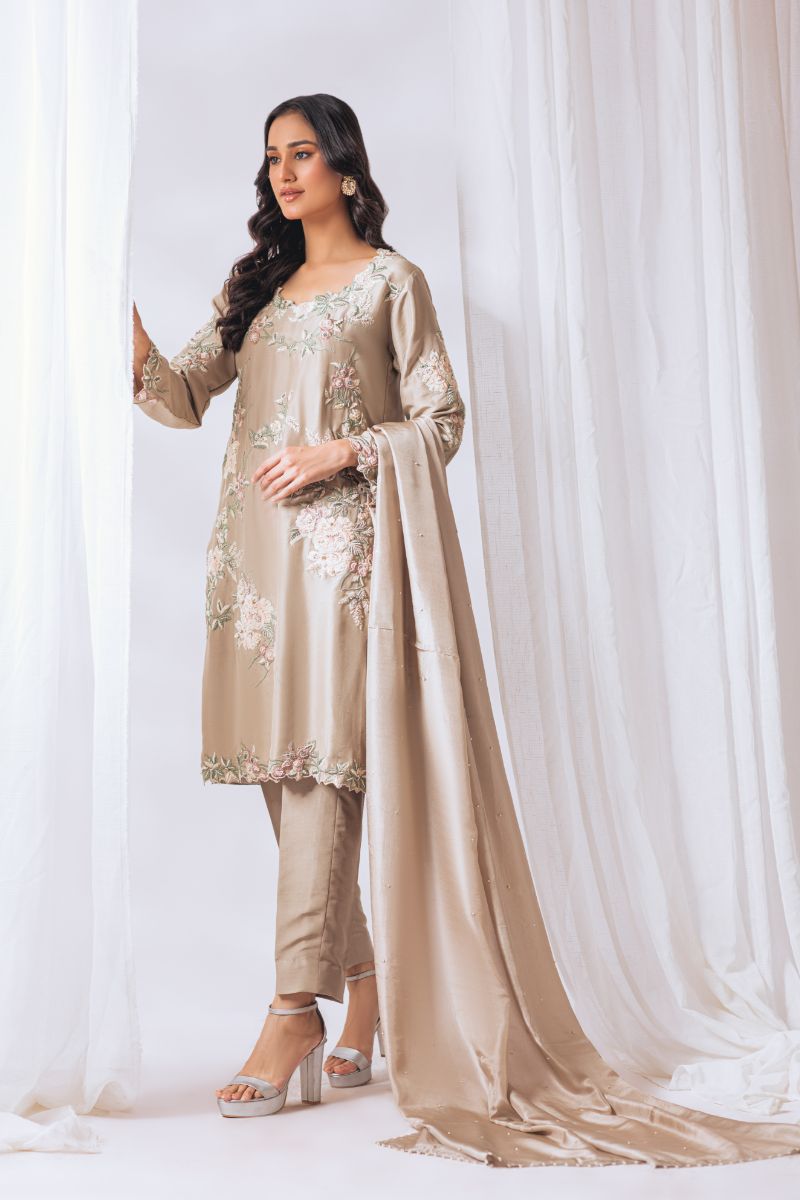 Khayal by Shaista Hasan - Pastel Rosette - Raw Silk - 3 Piece