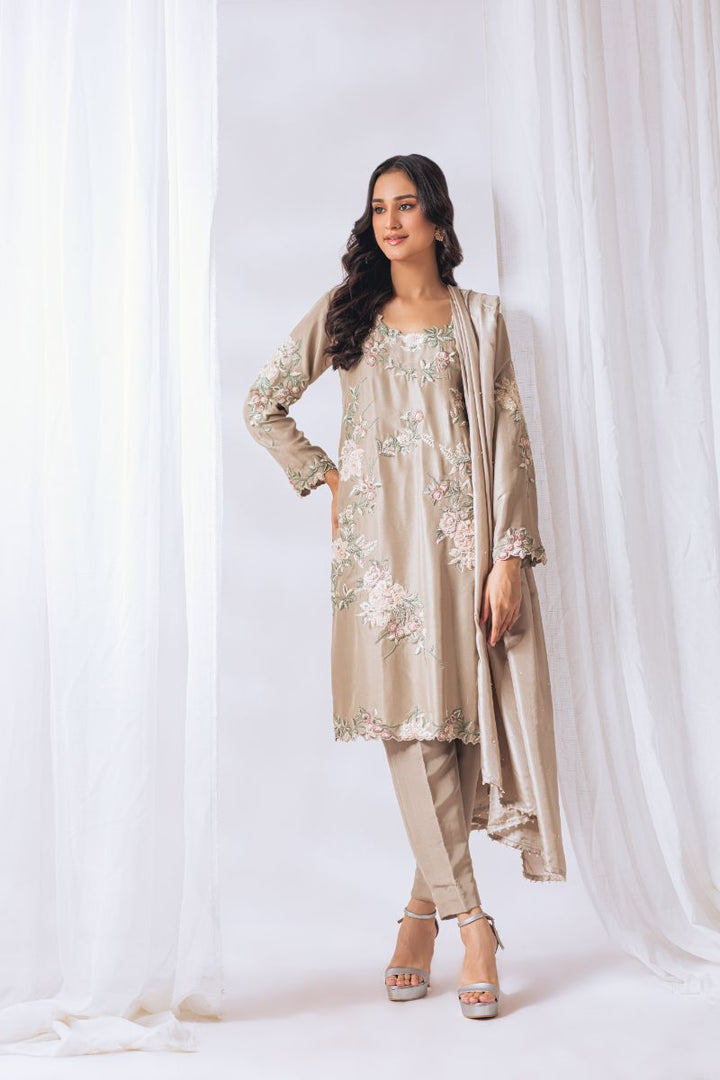 Khayal by Shaista Hasan - Pastel Rosette - Raw Silk - 3 Piece