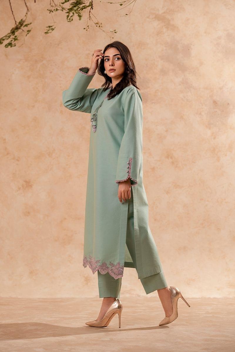 Fozia Khalid - Pastel Turquoise Tunic with Trouser - Cotton - 2 Piece - Studio by TCS