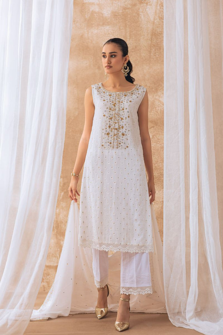 Khayal by Shaista Hasan - Pearl radiance - Chikan Kari - 3 Piece