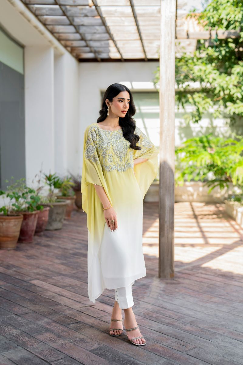 Natasha Kamal - Peridot - shaded kaftan - Georgette with slip of crepe de chin - 2 Piece