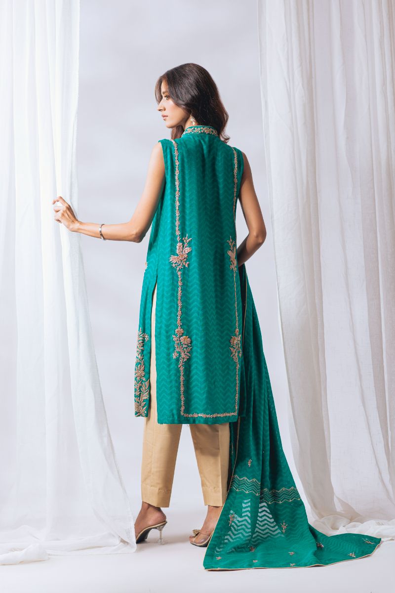 Khayal by Shaista Hasan - Persian Green - Silk Net - 3 Piece