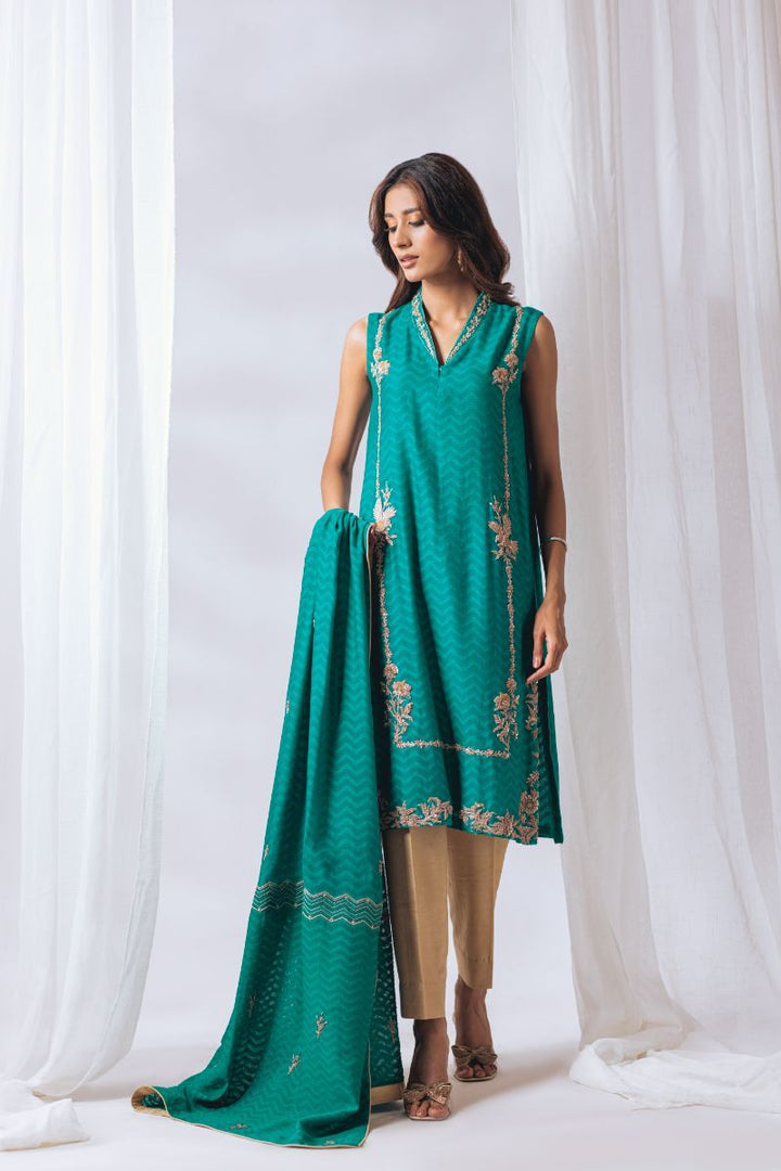 Khayal by Shaista Hasan - Persian Green - Silk Net - 3 Piece