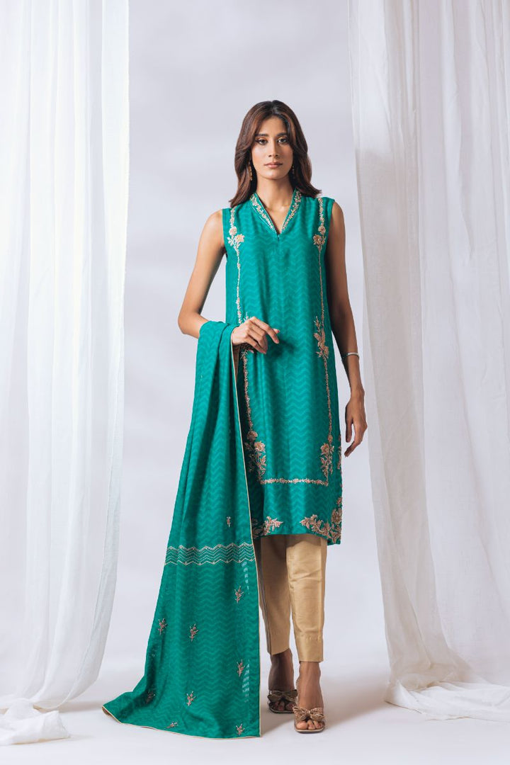 Khayal by Shaista Hasan - Persian Green - Silk Net - 3 Piece