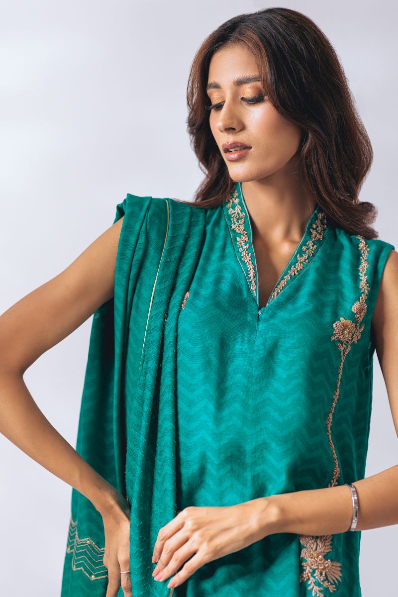 Khayal by Shaista Hasan - Persian Green - Silk Net - 3 Piece