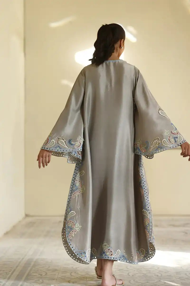 Sania Maskatiya - Qira Kaftan - Grey - Raw Silk - 2 Piece