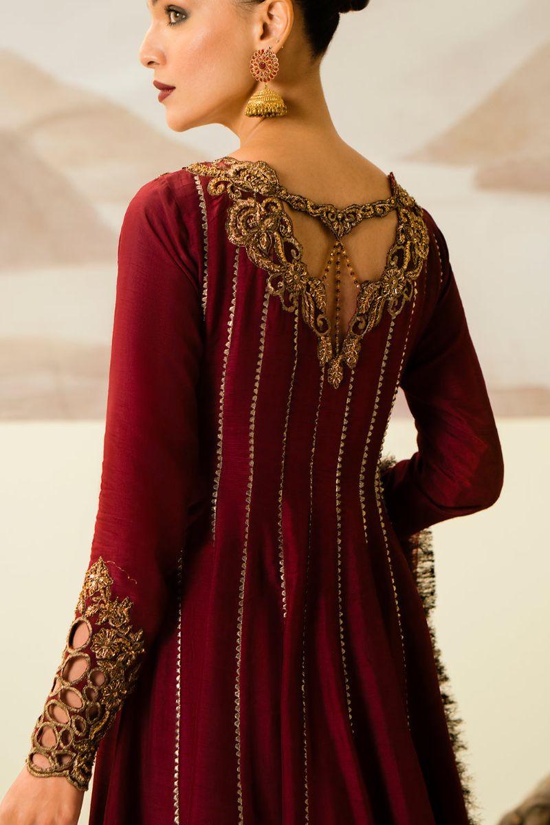 Fozia Khalid - Zohra - Maroon - Silk - 3 Piece