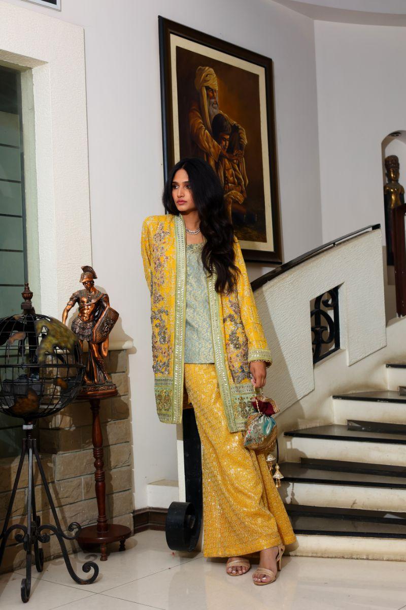 Huma Adnan - Roshni - Chiffon - Yellow - 3 Piece