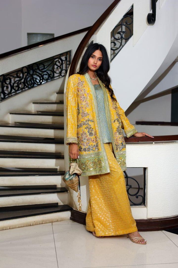 Huma Adnan - Roshni - Chiffon - Yellow - 3 Piece