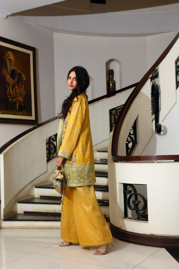 Huma Adnan - Roshni - Chiffon - Yellow - 3 Piece