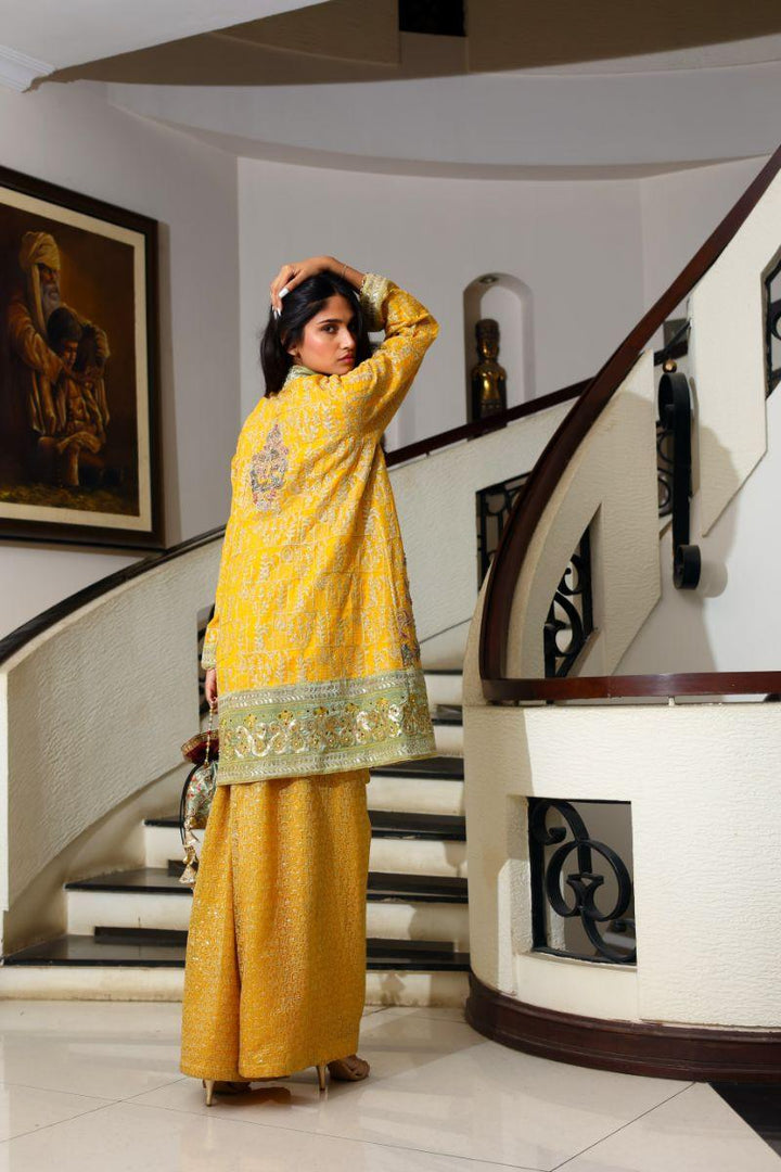 Huma Adnan - Roshni - Chiffon - Yellow - 3 Piece