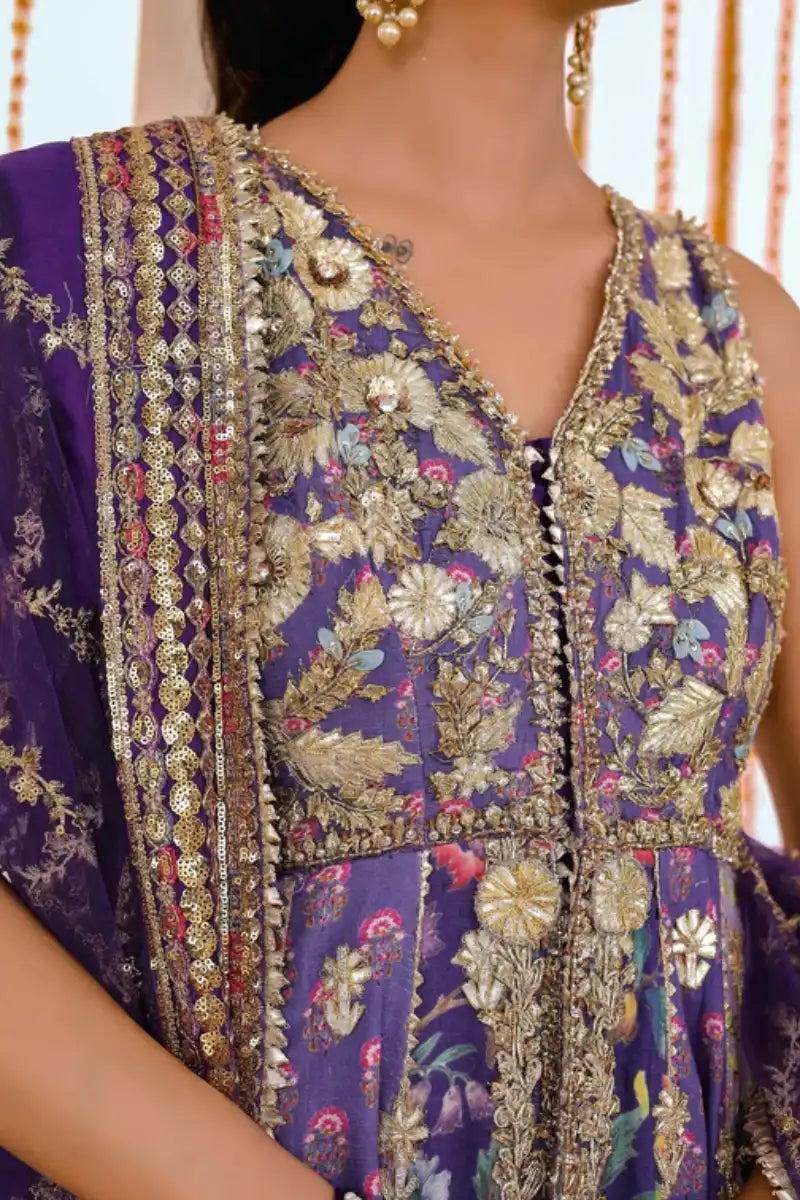 Reema Ahsan - Raeha  - Pk Raw Silk, Organza & Net - Multi, Purple - 3 Piece