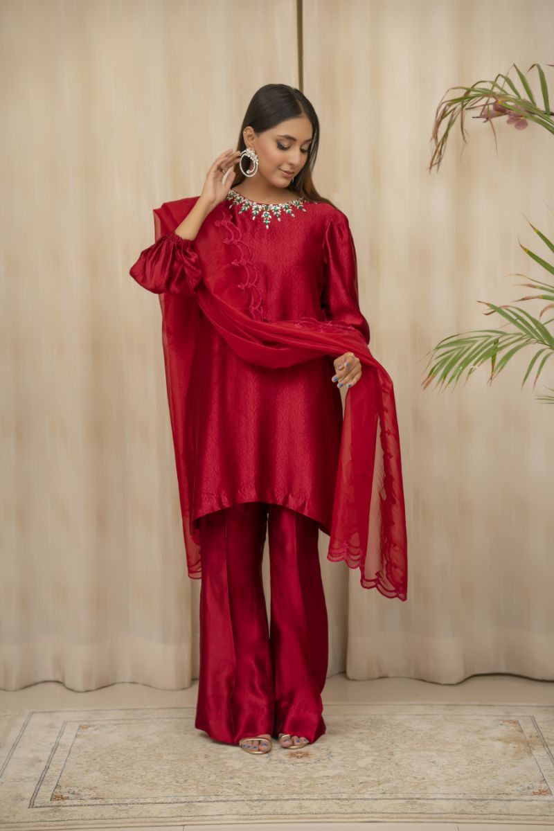 Sadia Aamir - Raina - Maroon - Sheesha Silk - 3 Piece