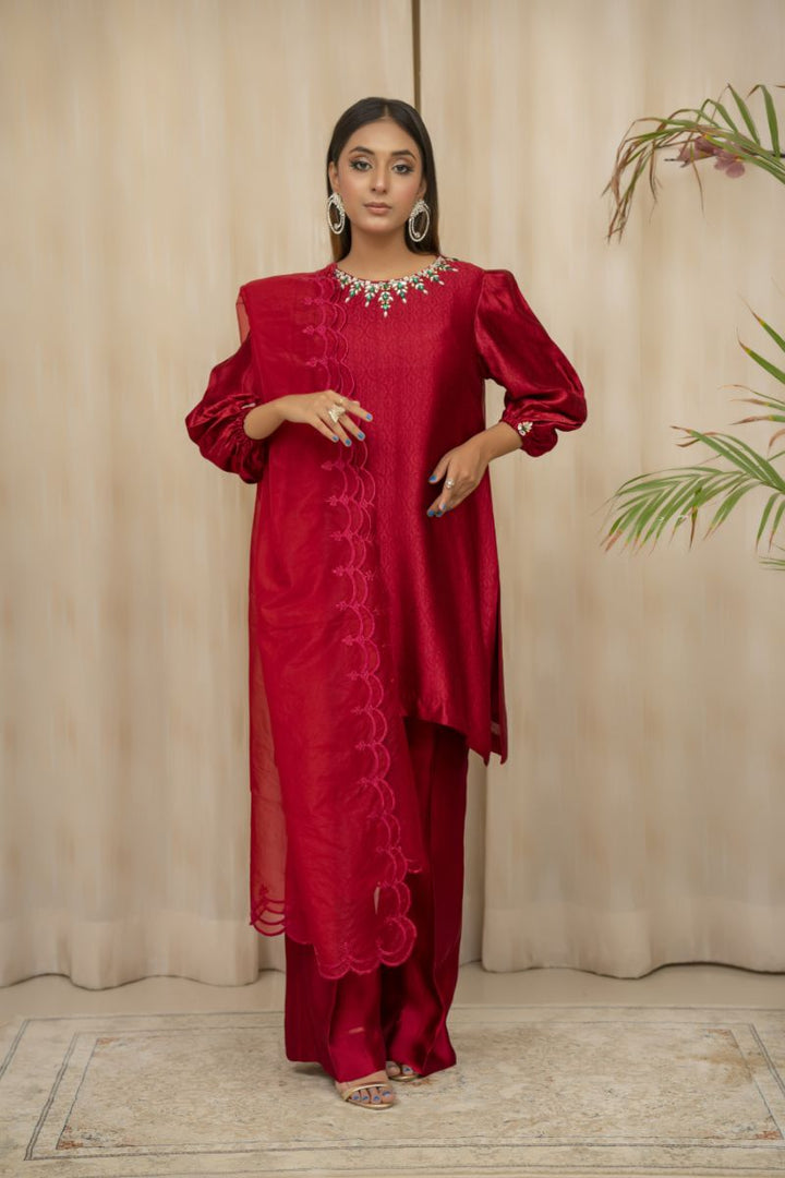 Sadia Aamir - Raina - Maroon - Sheesha Silk - 3 Piece