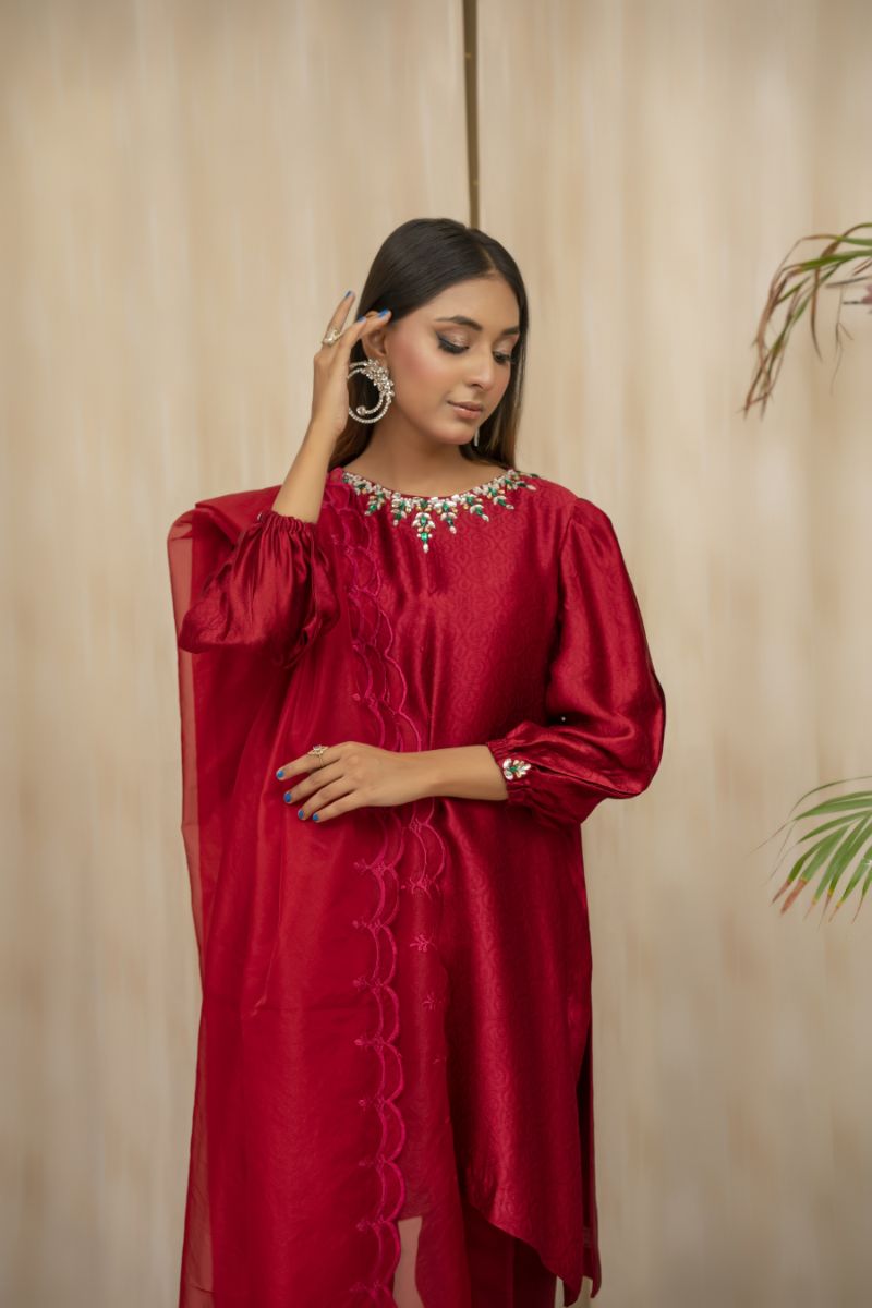 Sadia Aamir - Raina - Maroon - Sheesha Silk - 3 Piece