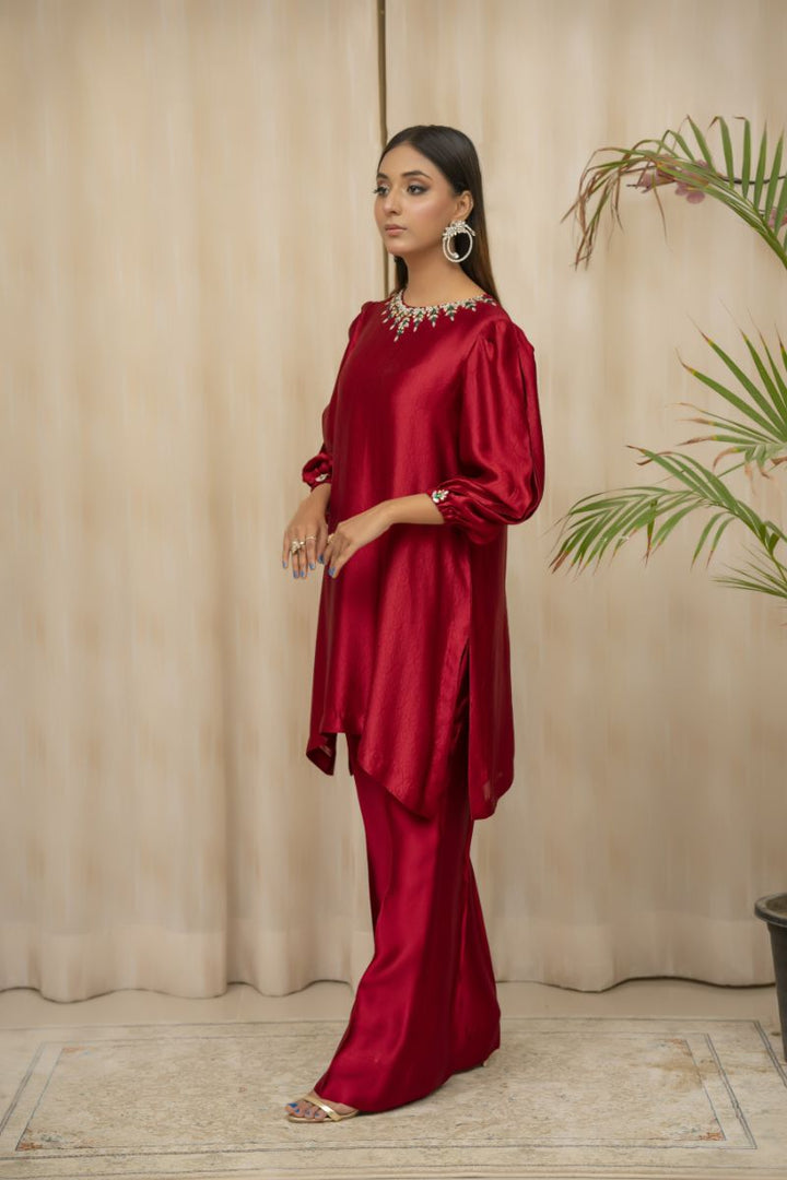 Sadia Aamir - Raina - Maroon - Sheesha Silk - 3 Piece