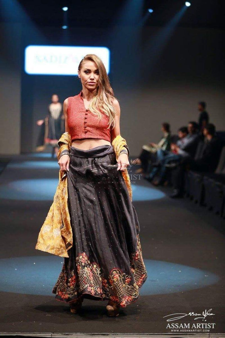 Sadia Aamir - Rainbow - Lehnga - Rust & Charcoal - Jamawar - 3 Piece - Studio by TCS