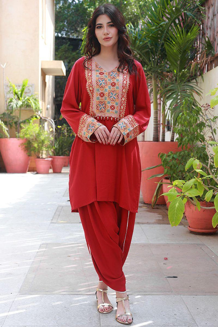 Huma Adnan - Rasberry - Linen - Maroon - 2 Piece - Stitched