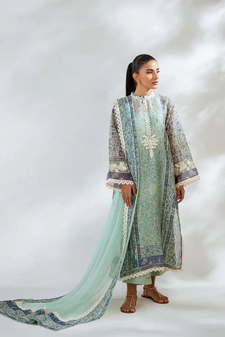 Sania Maskatiya - Rasha - CottonNet, PureRawsilk, Chiffon - Mint - Shirt, Culottes, Dupatta & Slip - 4 Piece