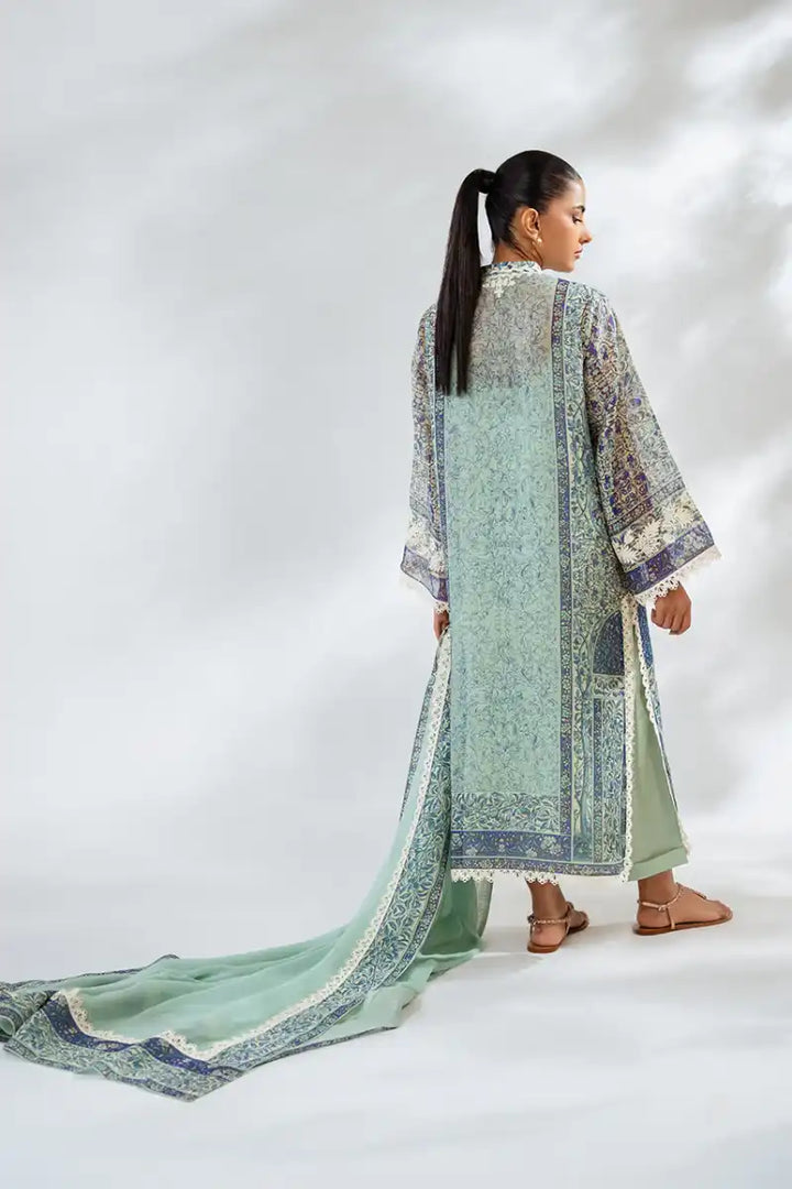 Sania Maskatiya - Rasha - CottonNet, PureRawsilk, Chiffon - Mint - Shirt, Culottes, Dupatta & Slip - 4 Piece